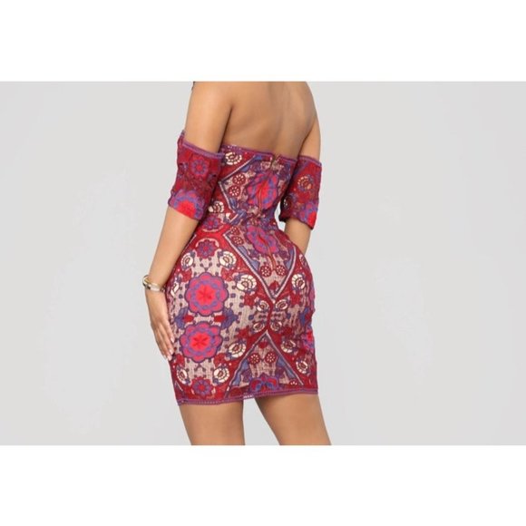 Dress red blue wine off the shoulder Crochet Lace Mini Dress - Picture 8 of 9
